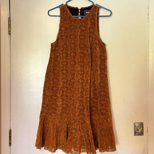 Anthropologie Maeve Faux Suede Cutout Swing Mini Dress Tan Brown Size 8